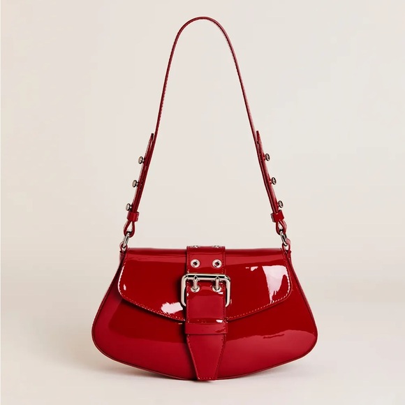 Reformation Rafaella Red Patent Leather Buckle Shoulder Bag NWT - Picture 2 of 5